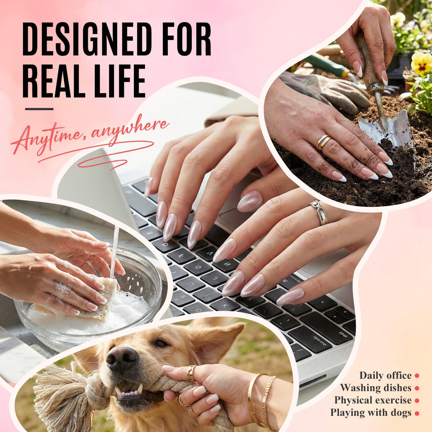 Bioday French Tip Press on Nails Medium Almond, Soft Gel Glossy Fake Nails Press on with Glue, 30Pcs Reusable Stick on Nails in 15 Sizes, Salon Quality False Nails for Women Spring Vacation DIY Gift