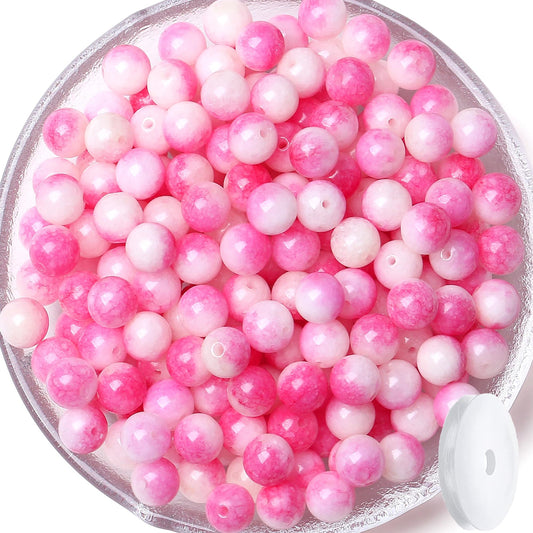 QINJIEJIE 100pcs Pink Tourmaline Jade Natural Stone Beads 8mm Round Loose Gemstone for Bracelet Necklace Earrings Jewelry Making - Polished Pink Crystal DIY