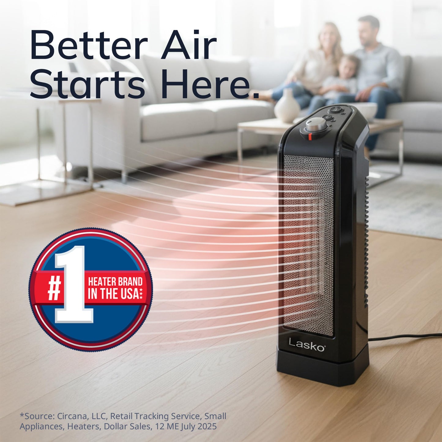 Lasko Oscillating Ceramic Tower Space Heater for Home with Overheat Protection, Adjustable Thermostat, and 2 Speeds, 15.7 Inches, Black, 1500W, CT16450