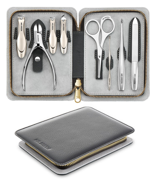 MR.GREEN 8-in-1 Manicure Set– Professional German Stainless Steel Nail Care Kit with Splash-Proof Nail Clippers, Toenail Clippers, Cuticle Tools, Travel Grooming Kit for Men & Women with Leather Case