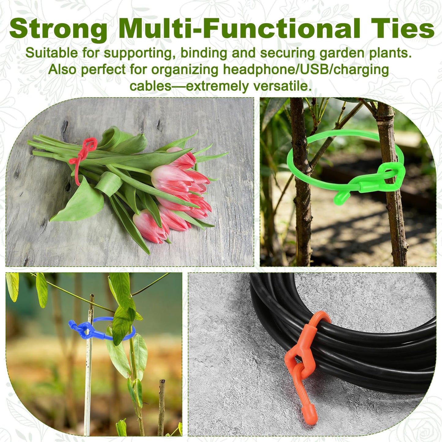 M METERXITY 12-Pack Adjustable Plant Ties, 8inch/20.32cm Silicone Flexible Multi-Function Sturdy Garden Twist Tie for Plant Support/Tree/Shrub/Vine, Reusable Support Twine [Green]