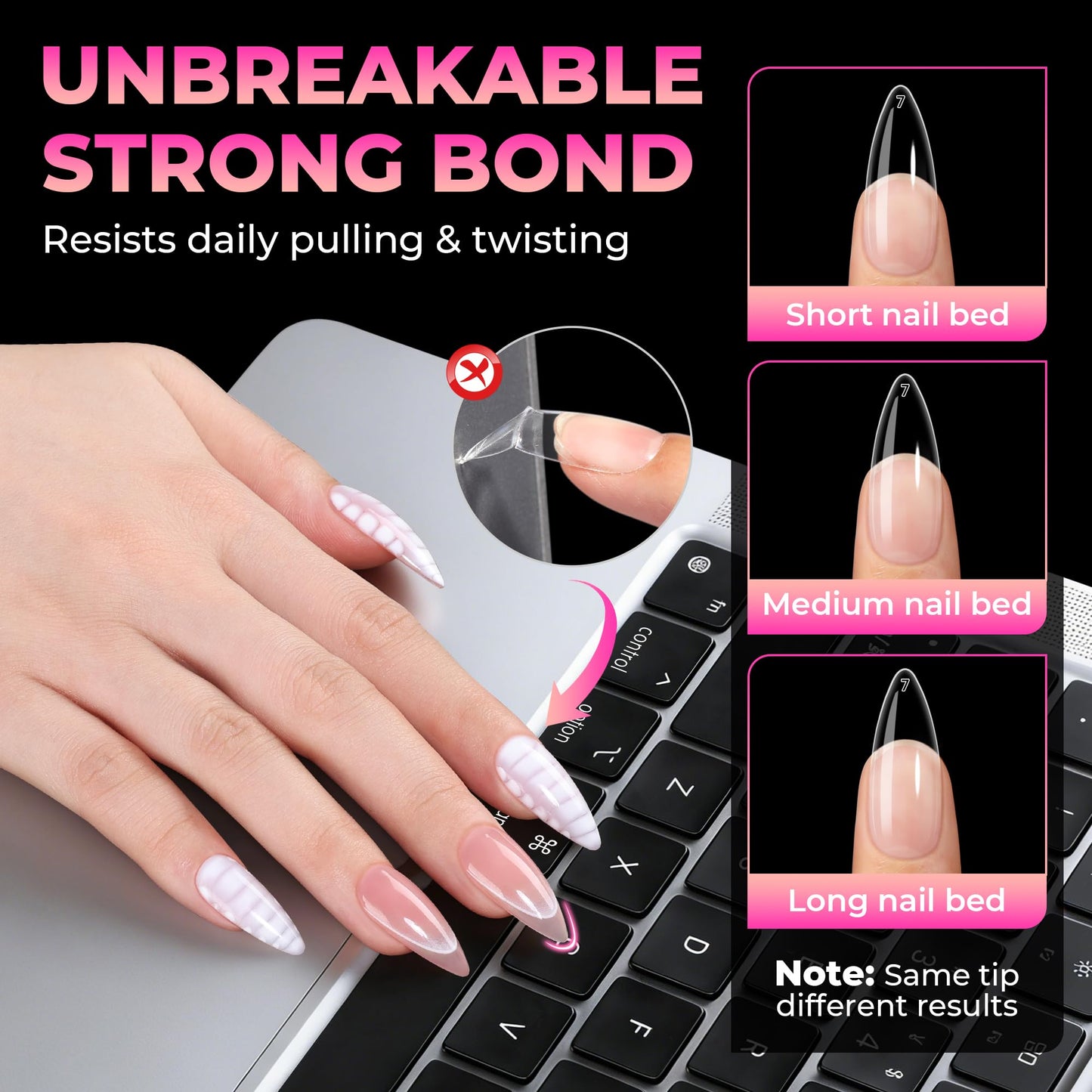 UNA GELLA Stiletto Gel Nail Tips:510Pcs Full Cover Nail Tips Medium Stiletto Almond Pre-etched Fake Clear Acrylic False Nails Sturdy Stiletto Press on Nails for Nail Extensions Home DIY Salon 15 Sizes