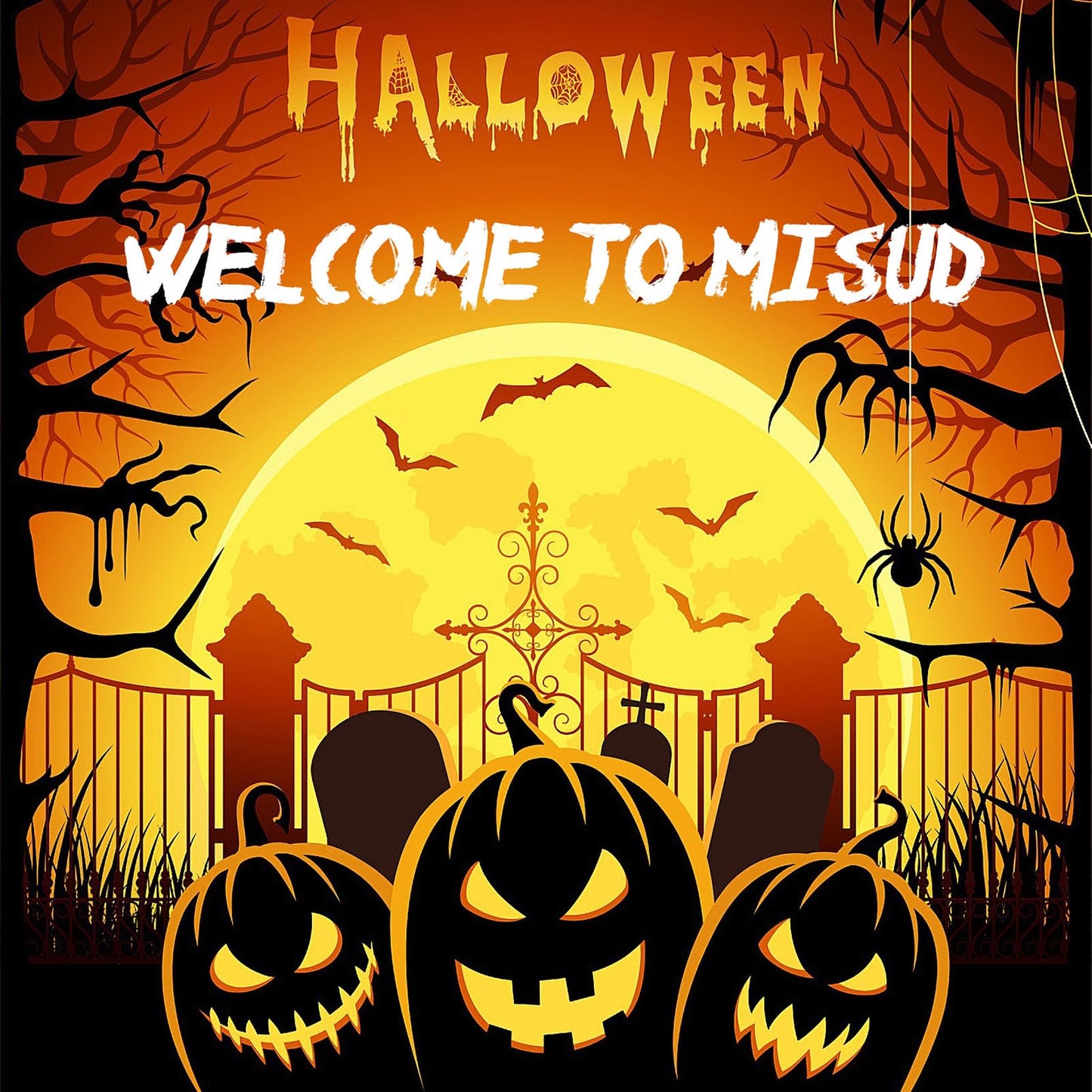 MISUD Press on Nails - Medium Almond Fake Nails with Goth Black Acrylic Halloween Ghost Design 24 pcs