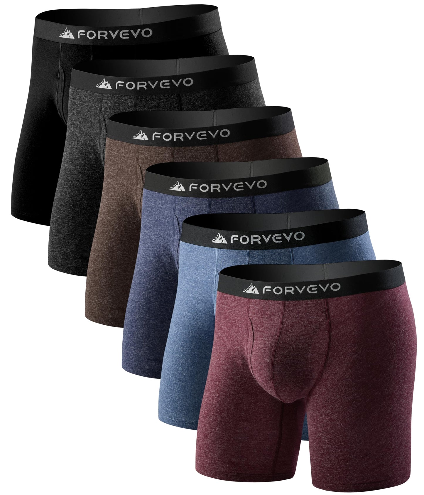 FORVEVO Mens Underwear, Merino Wool Boxer Briefs, Breathable Boxer Shorts for Men Soft Moisture Wicking Pouch Underwear 6 Pack（L, Multicolor03