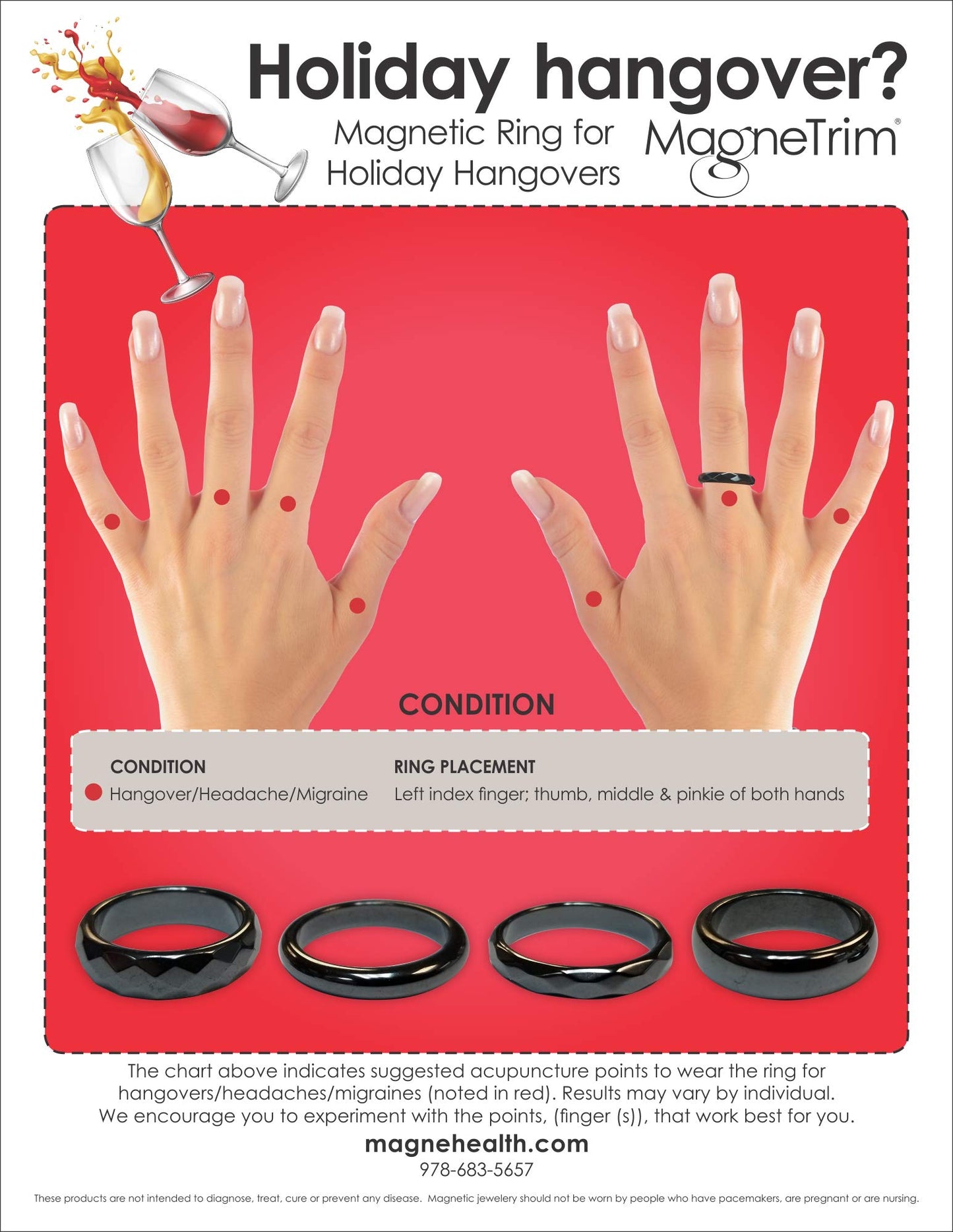 MAGNEHEALTH Hematite Rings - Beveled Magnetic Band Ring for Men and Women, Unisex Black Hematite Magnetic Ring, Absorbs Negative Energy, Anxiety Balance and Root Chakra Jewelry, Size 7