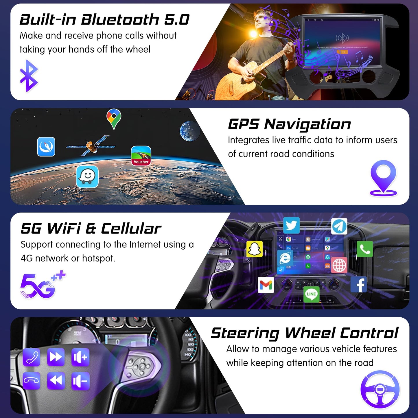 Cidava 13.1 Inch Car Radio for Chevrolet Silverado and GMC Sierra 2014-2018, Android 13 Qualcomm Car Stereo for GMC, Tesla Style Screen Head Unit Replacement with Carplay, Android Auto, Fast Boot