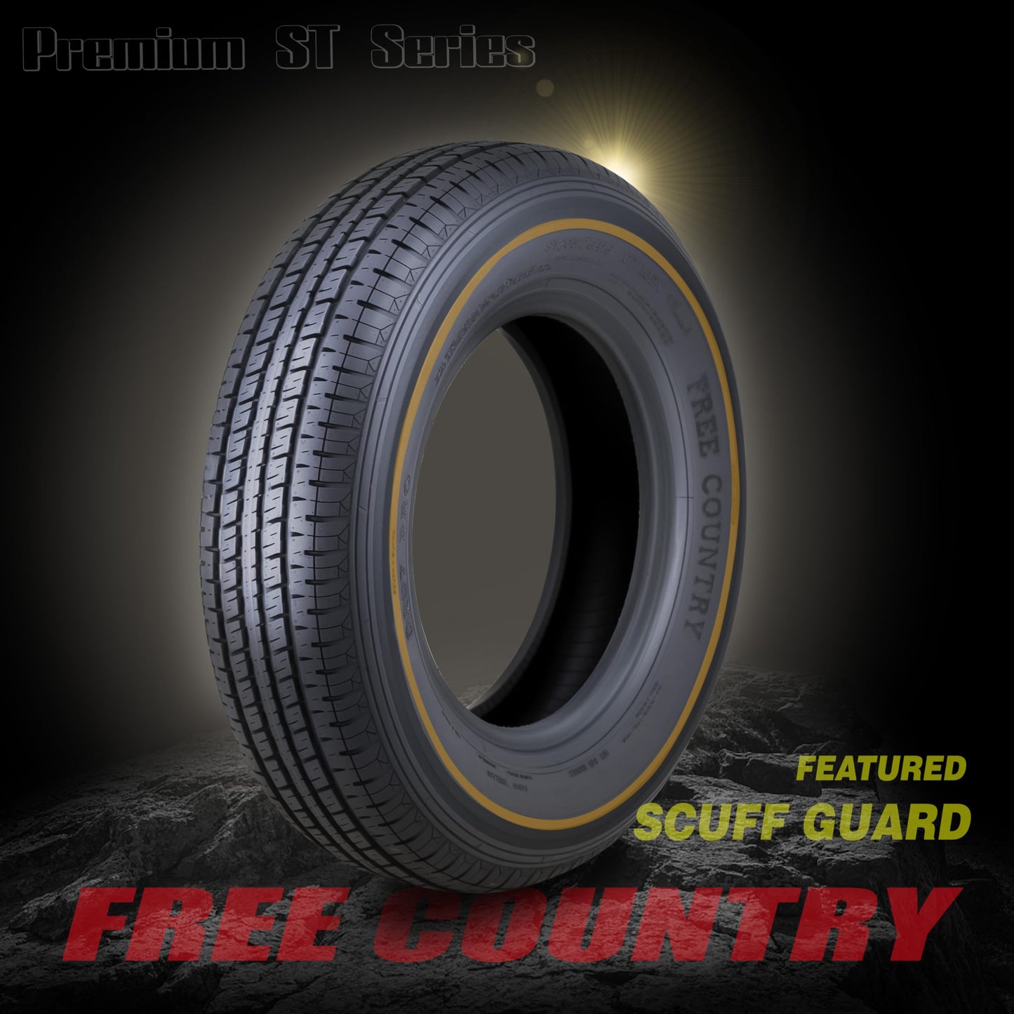 Free Country Grand Ride Set 4 Trailer Tires ST225/75R15 10 Ply Load Range E Steel Belted Radial w/Featured Scuff Guard