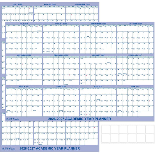 32" x 48" Academic Wall Calendar 2026-2027, July 2026 - June 2027 Folded Wet & Dry Erase, Large Wall Calendar 12 Month, Vertical/Horizontal Reversible, School Yearly Wall Planner with Julian Dates