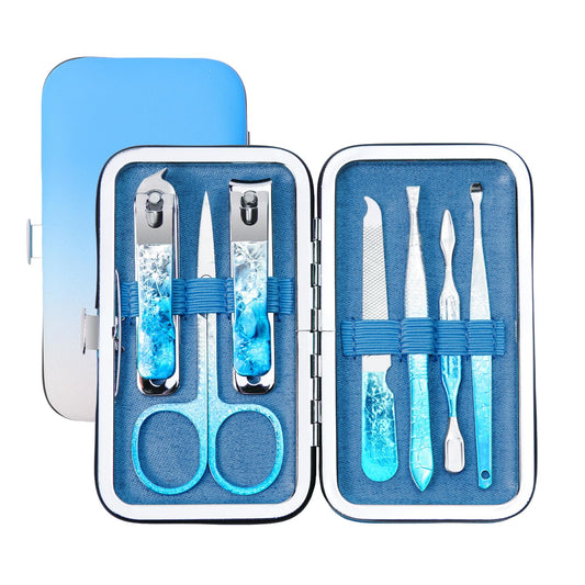 Nail Clippers Set 7 in 1 Stainless Steel, Professional Manicure Pedicure Kit Scissors Set with Luxurious Travel Case- Portable Travel Nail Grooming Kit Gift for Women