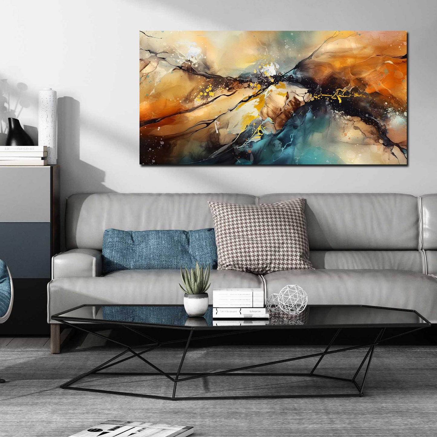 JKWALL77 Large Wall Paintings for Living Room - Yellow Pictures Wall Decor - Abstract Wall Art for Office Ready to Hang Size 29" x 59"