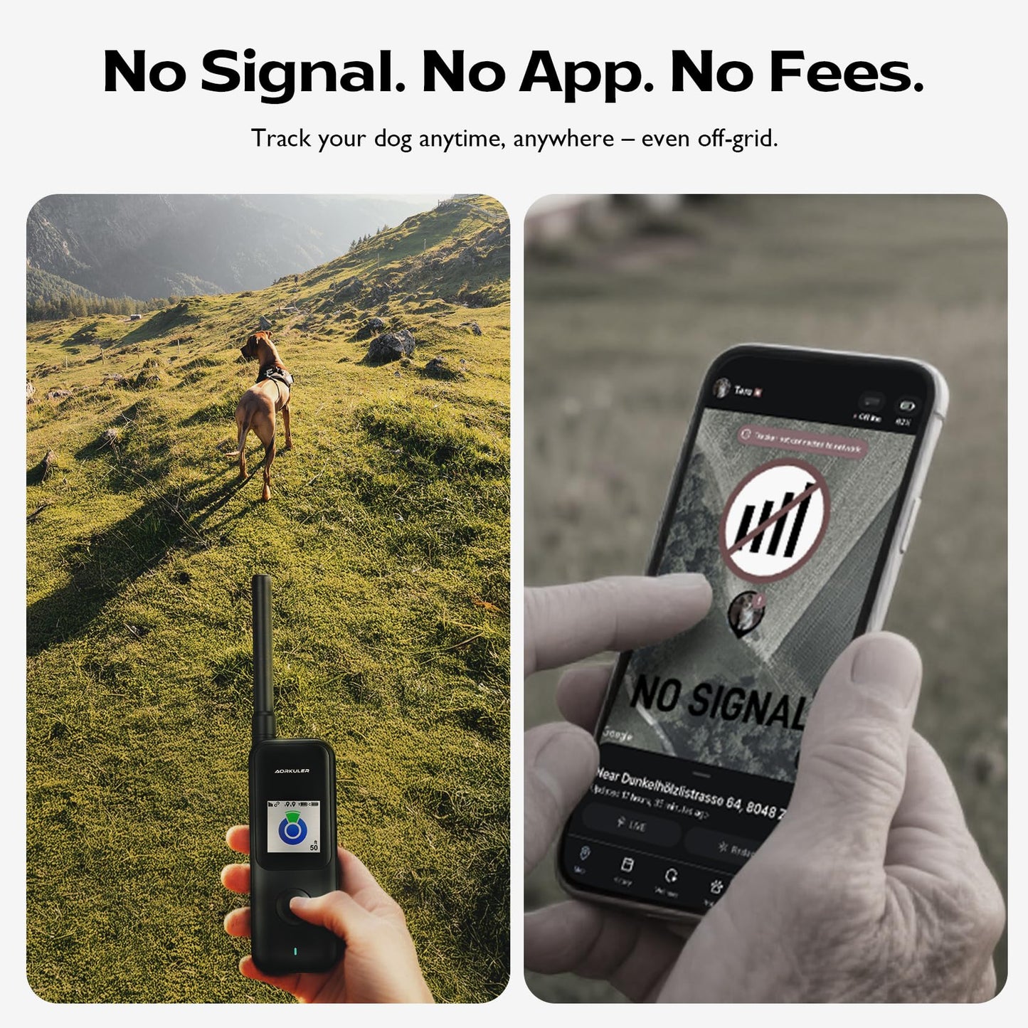 Aorkuler GPS Dog Tracker – Track Your Dog Up to 3.5 Miles Without Phone or Cell Signal | No App, No Monthly Fees | Ideal for Hiking, Rural & Remote Areas (Tracker 2)