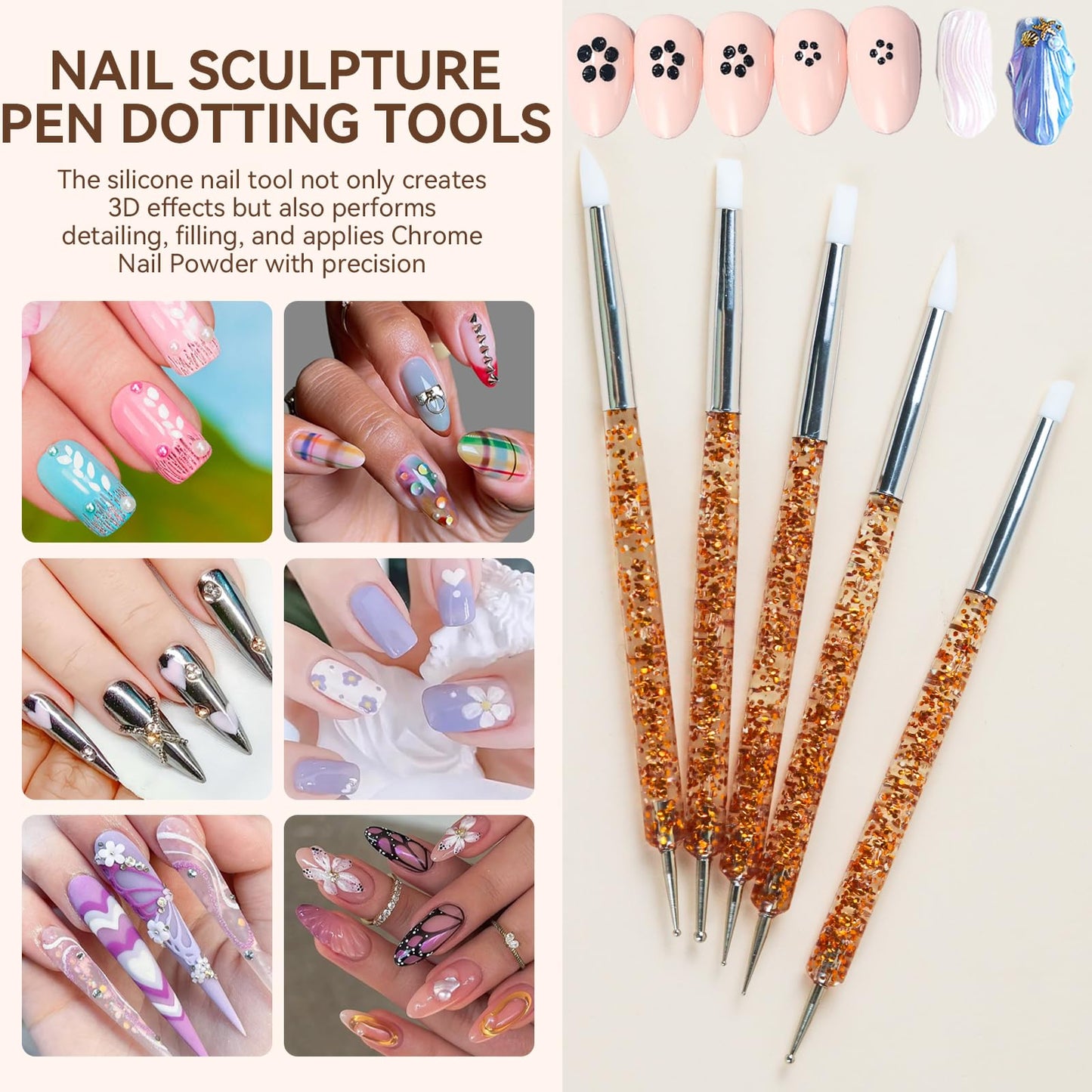 ESUOHYM Nail Art Brushes Set with Nail Stand Holder for Press On & Painting Nails,Nail Dotting Tools with Sculpture Pen,Acrylic Nail Brushes for Gel Builder Extensions French Tip,Nail Art Tools Design
