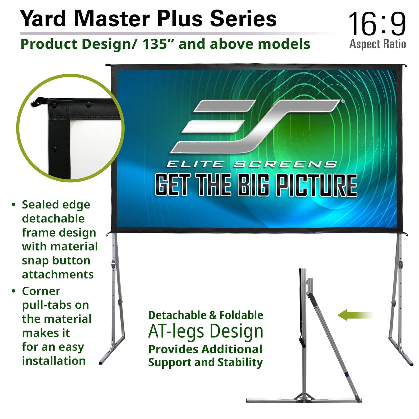 Elite Screens Yard Master Plus, 135-INCH 16:9 Height Setting Adjustable Portable Projector Screen, 4K HD Outdoor Indoor Movie Theater Front Projection, US Based Company 2-YEAR WARRANTY, OMS135H2PLUS