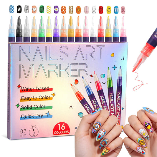 16 Colors Nail Art Pens,DIY Nail Art Markers Fine Tip Nail Polish, Quick Dry DIY Home Salon, Professional Nail Art Tools, Manicure Set Gift for Adults Beginners