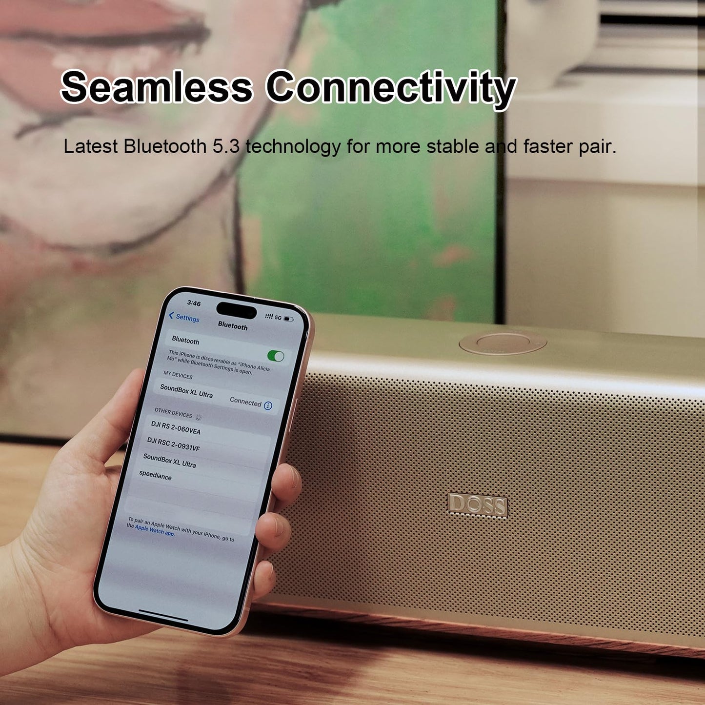 DOSS SoundBox Ultra Bluetooth Speaker with 2.1 Channel Audio, 80W Superior Sound with Deep Bass, Two DSP Technologies, 18H Playtime, BT 5.3, Wireless for Home, Office, Livingroom-Gold