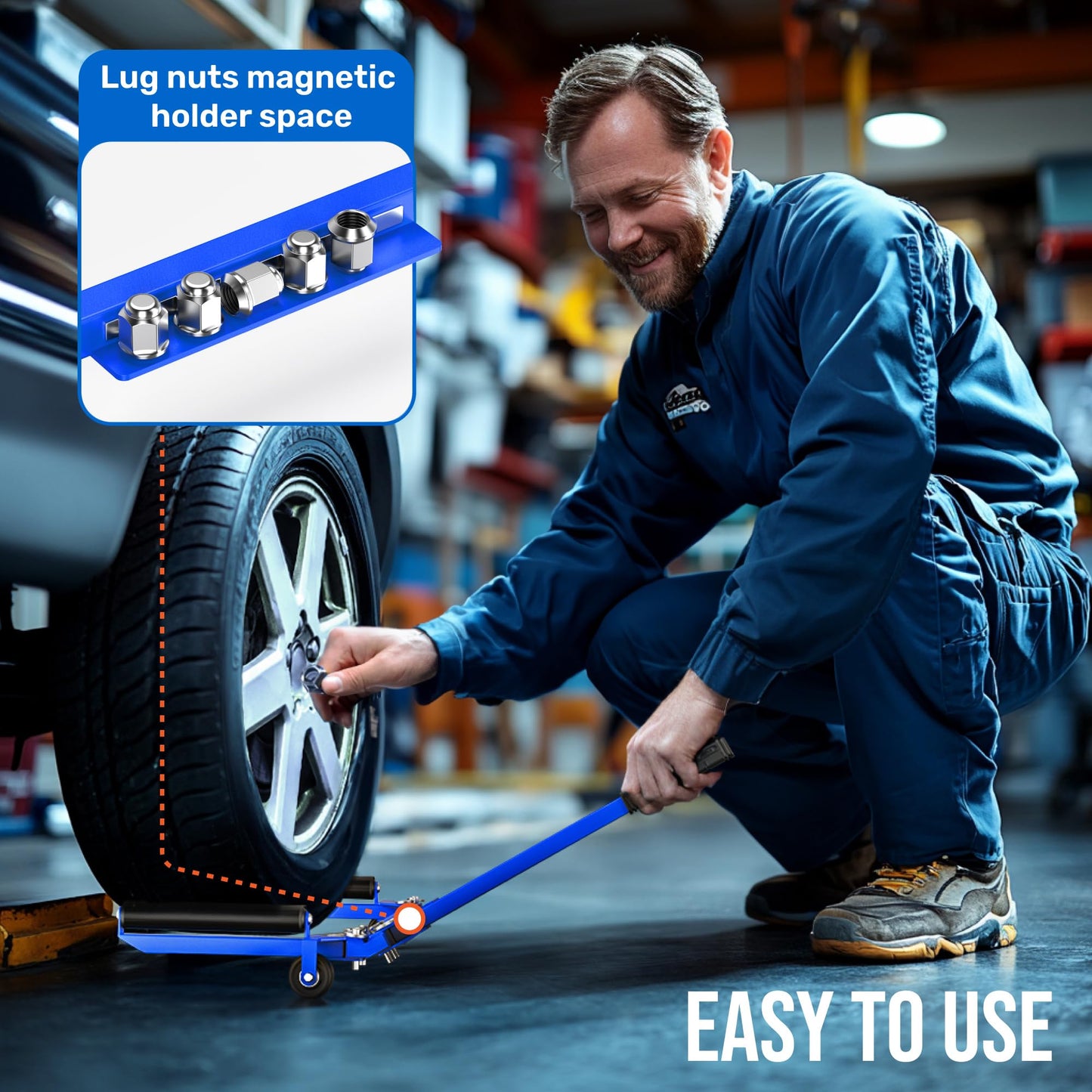 Harpy Eagle Tire Dolly - Foldable Adjustable Width up to 40" Tire Wheel Dolly with 240 lb Load Capacity, Pre-Assembled Wheel Lifter Cart for Cars, SUVs, Trucks with Portable Carry Bag/Patent Pending