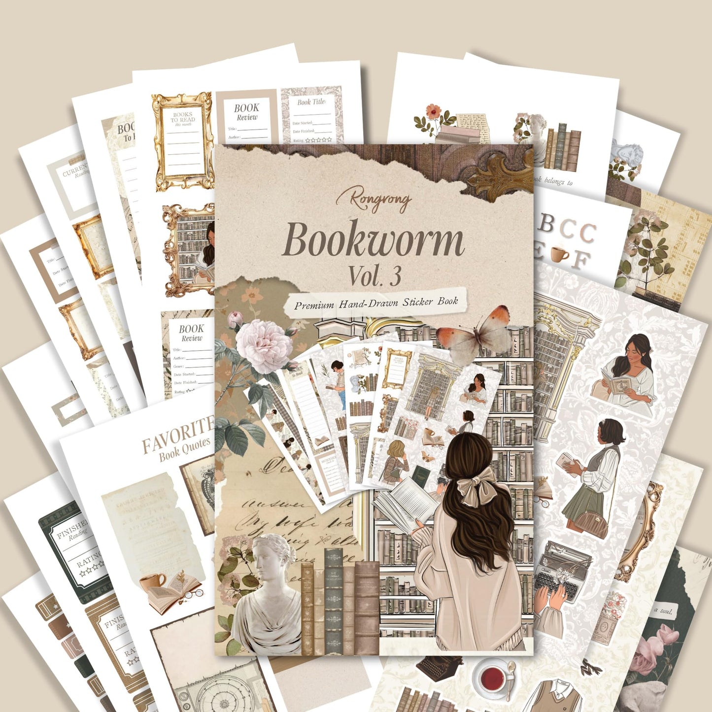 Rongrong Bookworm Planner Stickers Book Volume 3 Theme for Planners, Calendars, Journals – Perfect for Book Lovers – Scrapbook Accessories – 24 Pages