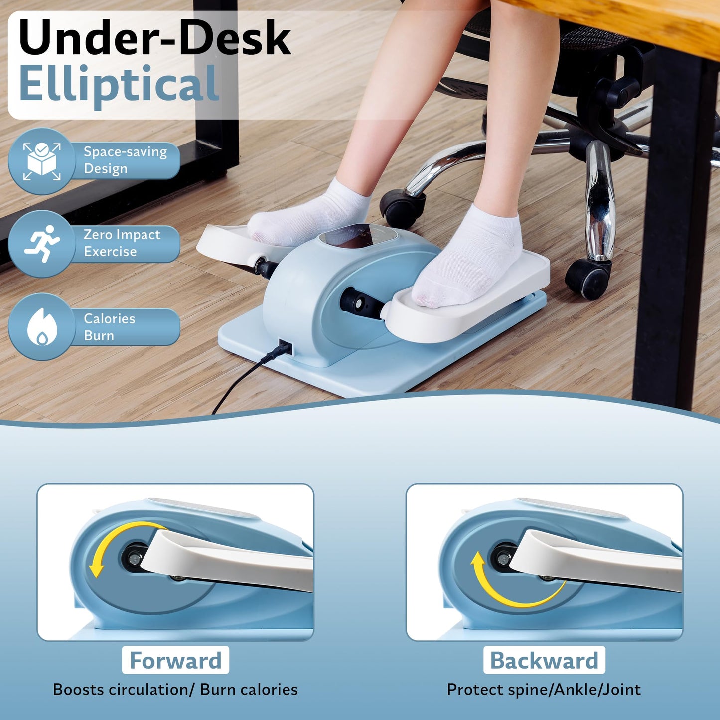 Under Desk Elliptical Exercise Machine, Electric Leg Exerciser with 12 Speeds, Forward & Reverse Modes,Quiet Compact Seated Pedal Stepper Machine with Remote Control for Seniors & Adults (Blue)