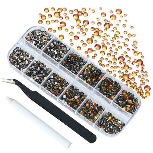 Meibite Red Flame Glass Flatback Rhinestones for Nails, Crafts & Clothes – 4240PCS 6 Sizes (SS6–SS20) Crystal Gems Kit with Tweezers & Picker, Non Hotfix DIY Rhinestones for Tumblers, Shoes, Nail Art