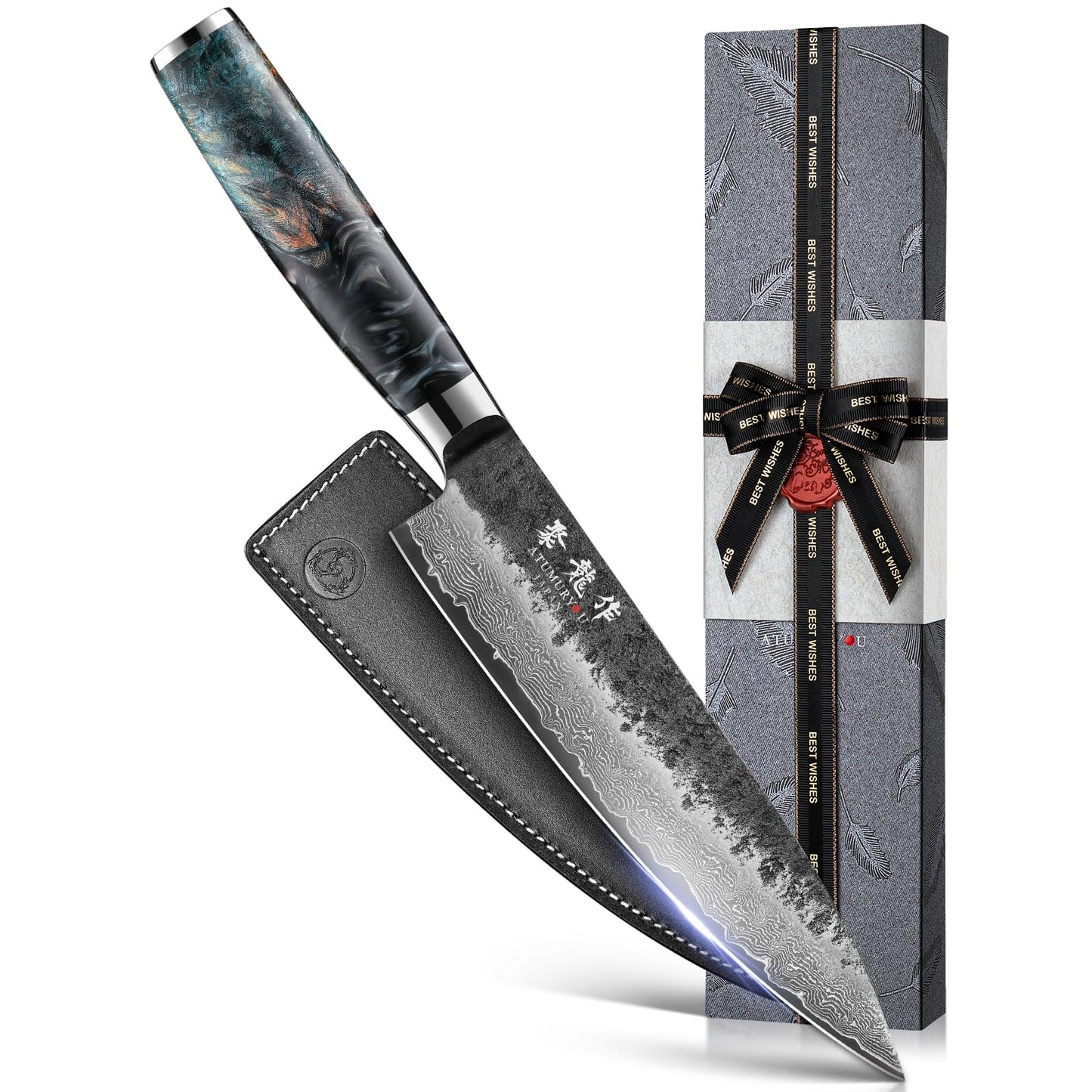 Japanese Chef Knife 8'', Hand Forged 67-Layer Damascus VG10 Core Kitchen Knife for Home & Professional Chefs, Razor Sharp Chef's Knives with Leather Sheath and Premium Gift Box, Ideal Cooking Gift