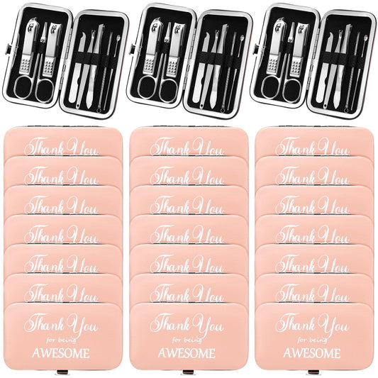 Therwen 24 Sets Mother's Day Gift Manicure Set Stainless Steel Nail Clippers 8 in 1 Grooming Nail Kit Employee Appreciation Gift Professional Pedicure Tool for Women Coworker Personal Care(Pink)