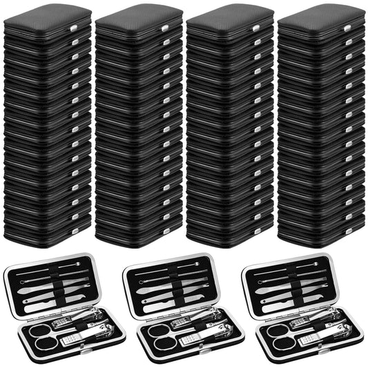 Lasnten 100 Bulk Nail Clipper Set Bulk Manicure Kit Stainless Steel Pedicure Professional Nail Care Kit with Travel Case Portable Grooming for Husband Men Women Family(Black,8 in 1)