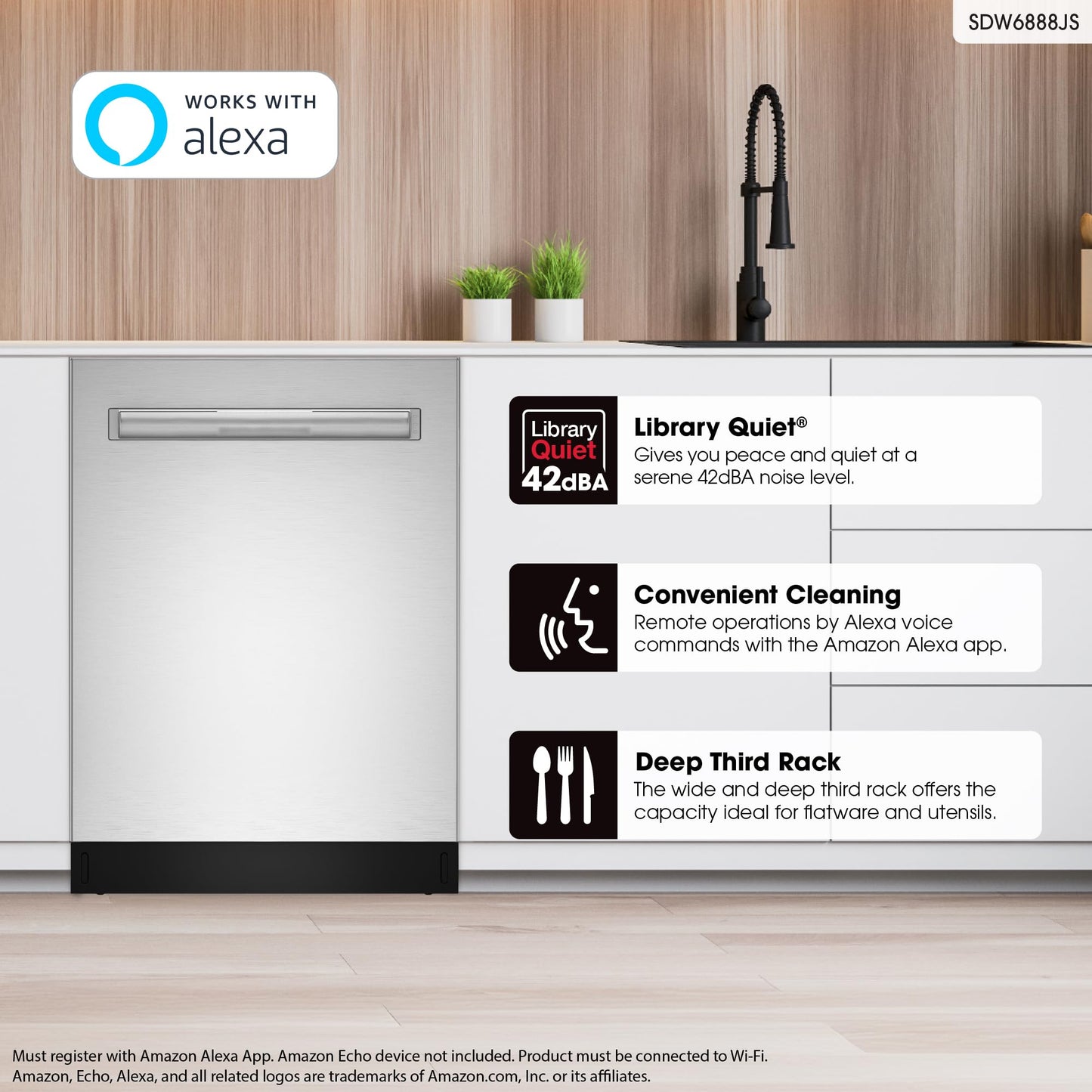 Sharp SDW6888JS 42 dBA Stainless Fully Integrated Built-in Smart Dishwasher