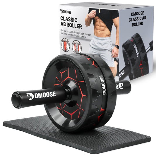 DMoose Fitness Ab Roller Wheel for Core Strength Training - 3.2 Inch Dual-Wheel Ab Wheel Roller, 440lb Stainless Steel Shaft, Non-Slip EVA Handles, Abdominal Workout Equipment for Home Gym Men & Women