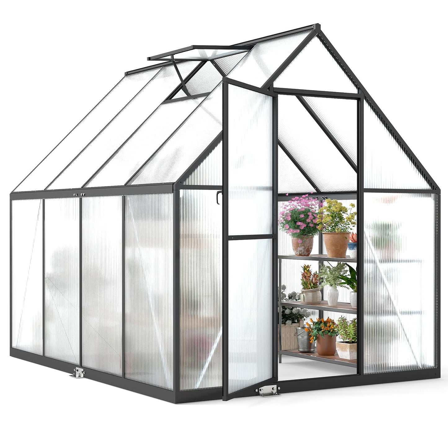Jocoevol 6x8FT Greenhouse for Outdoors, Galvanized Steel Frame Winter Green House w/Adjustable Roof Vent, Lockable Door Handle &DrainageSystem, Walk-in Greenhouses for Outside Garden Backyard