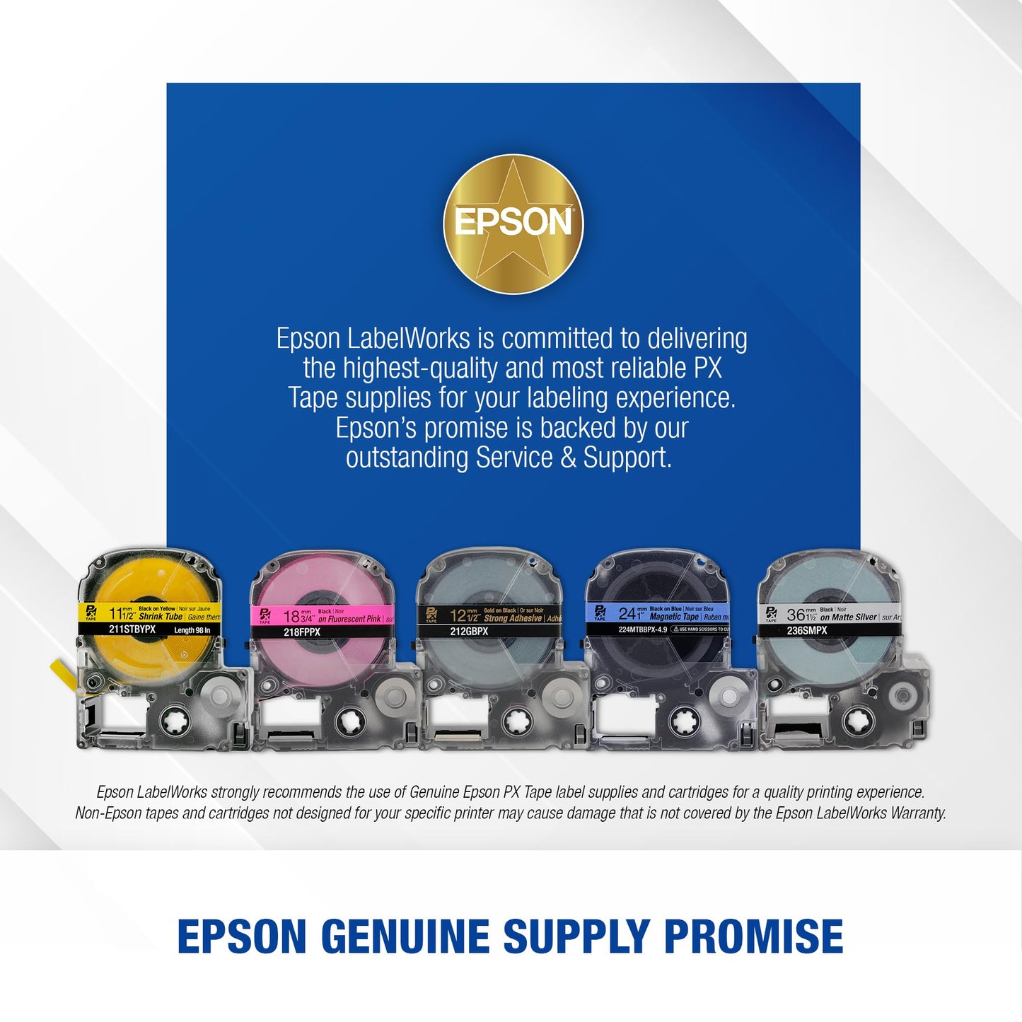 Epson LABELWORKS 206BGPX Genuine PET (Polyester) Tape Cartridge - Black on Green Label Maker Tape - 1/4" (6MM) Wide, 30'