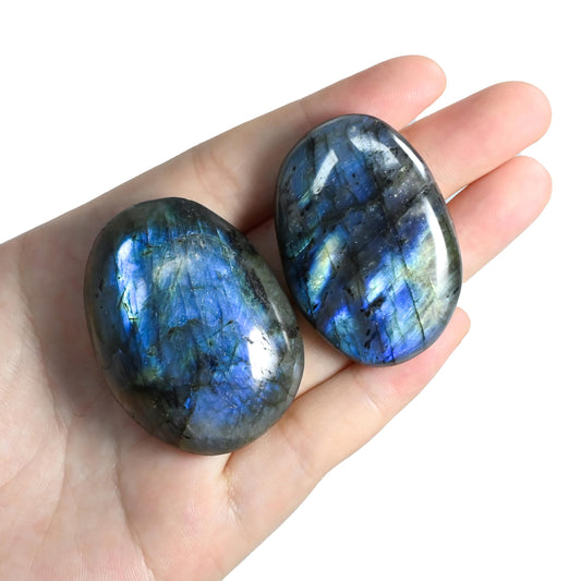 2PCS Labradorite Crystals, Irregular Shaped Gemstone Labradorite Worry Stones, Natural Hand Carved Palm Stone Worry Stone Crystals for Meditation, Home Decor
