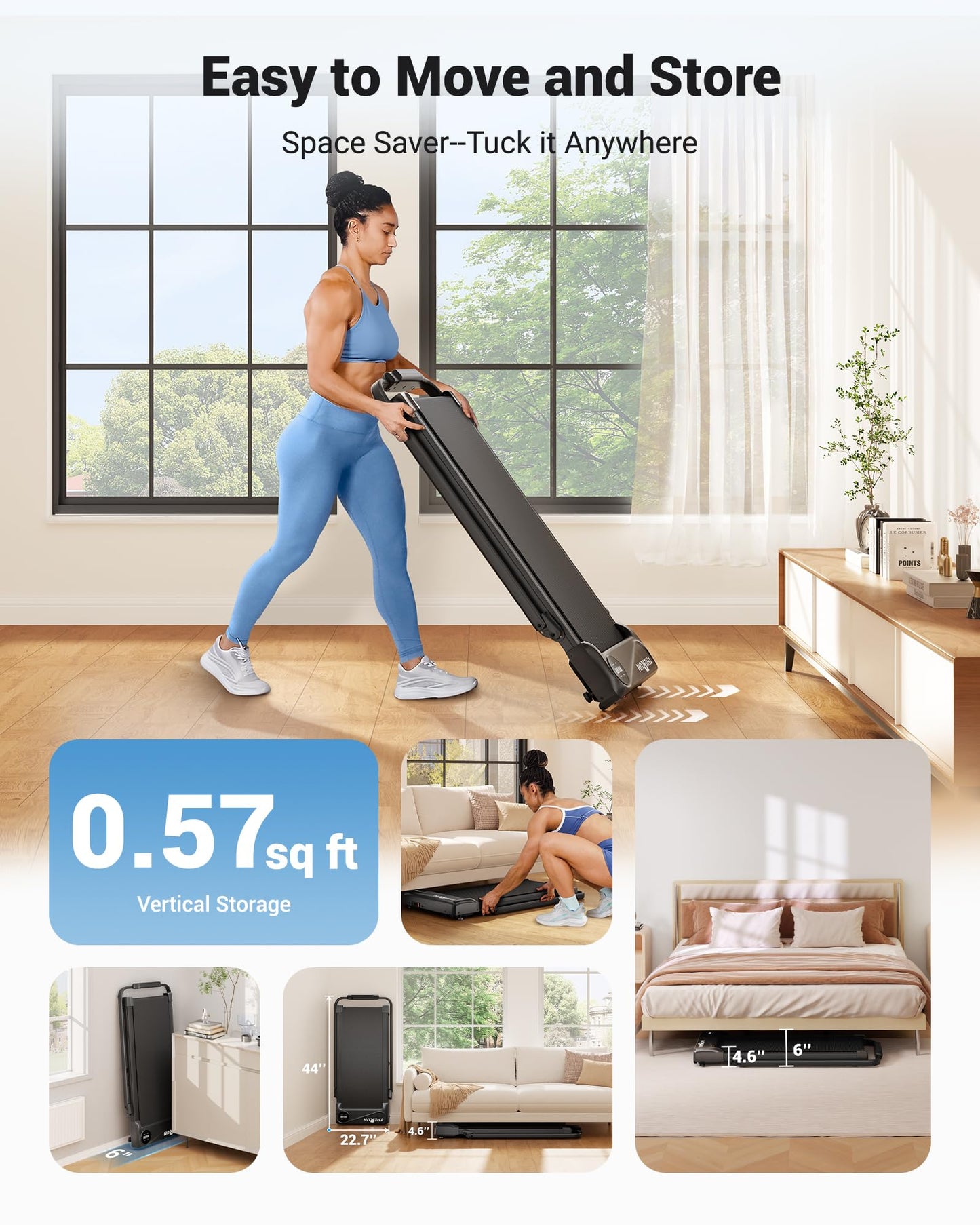 THERUN Walking Pad, 2 in 1 Foldable Treadmills for Home, 2.5HP Under Desk with Handle Bar, 16" Widened Running Belt, with Remote Control
