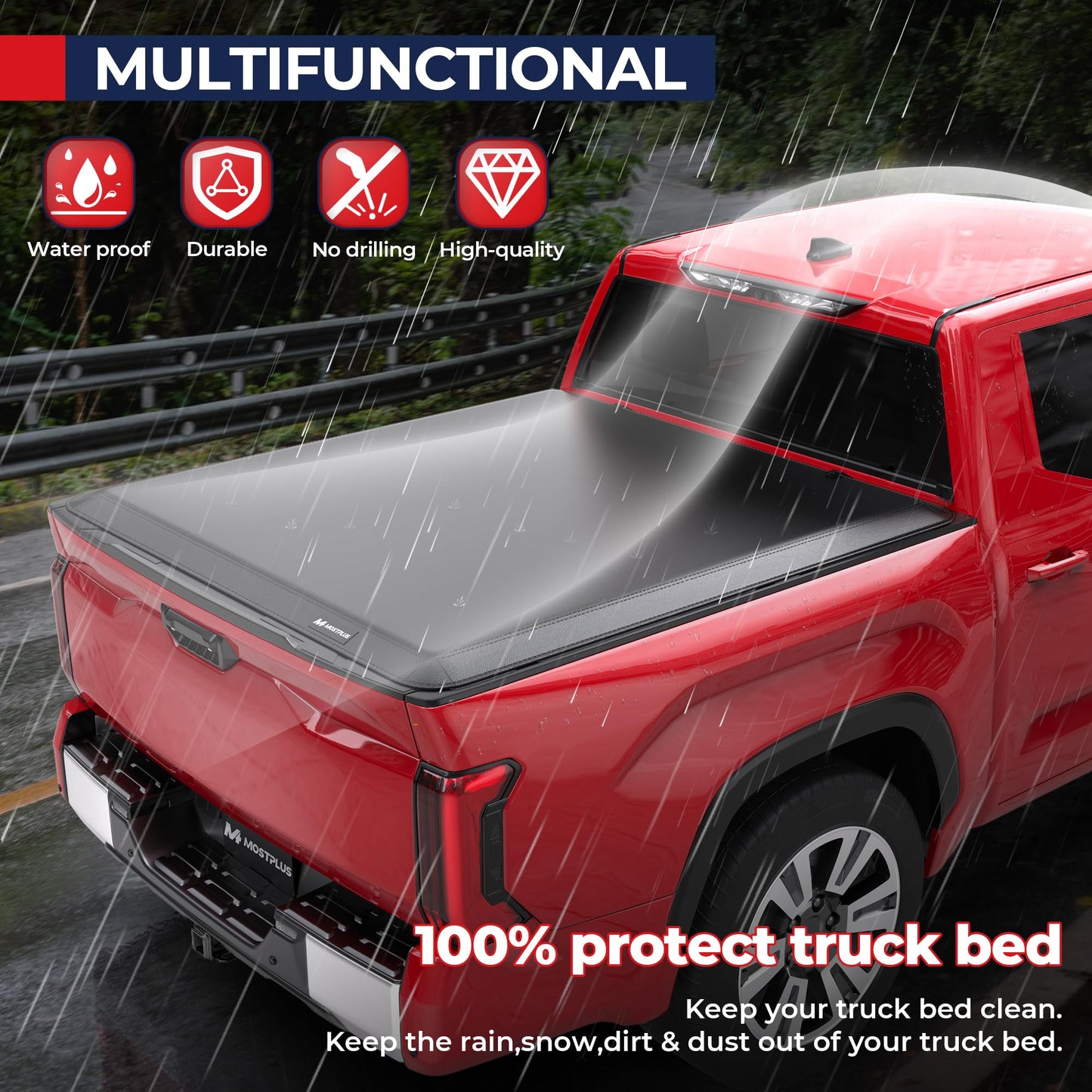 MOSTPLUS Quad Fold Hard Truck Bed Tonneau Cover Compatible with 2014-2025 Toyota Tundra Fleetside for Models with The Deckrail System 5.5 FT-4 Fold Aluminum Bed 66.7 inch