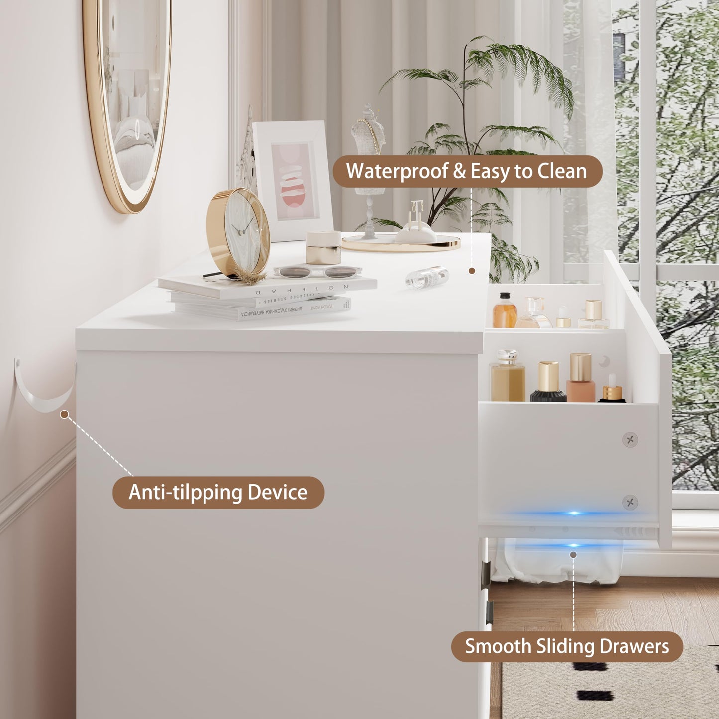 Xixini Dresser for Bedroom, 6 Drawer Wide Modern Chest of Drawers with X-Shaped Sturdy Base, Wood Double Dresser Closet Clothes Storage Organizer, Wooden TV Stand for Living Room, Hallway, White