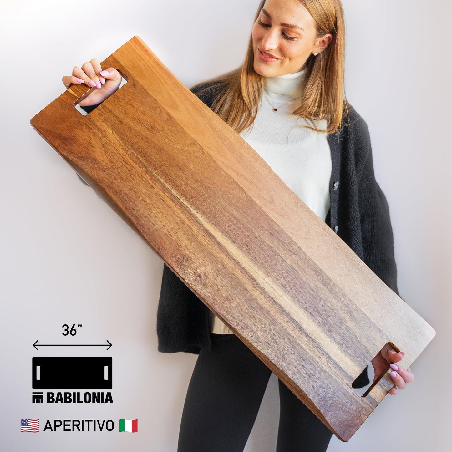 Walnut Cutting Board and Charcuterie Boards with Handles - Babilonia Premium Wood Cutting Boards for Kitchen and Acacia Wooden Charcuterie Board Large