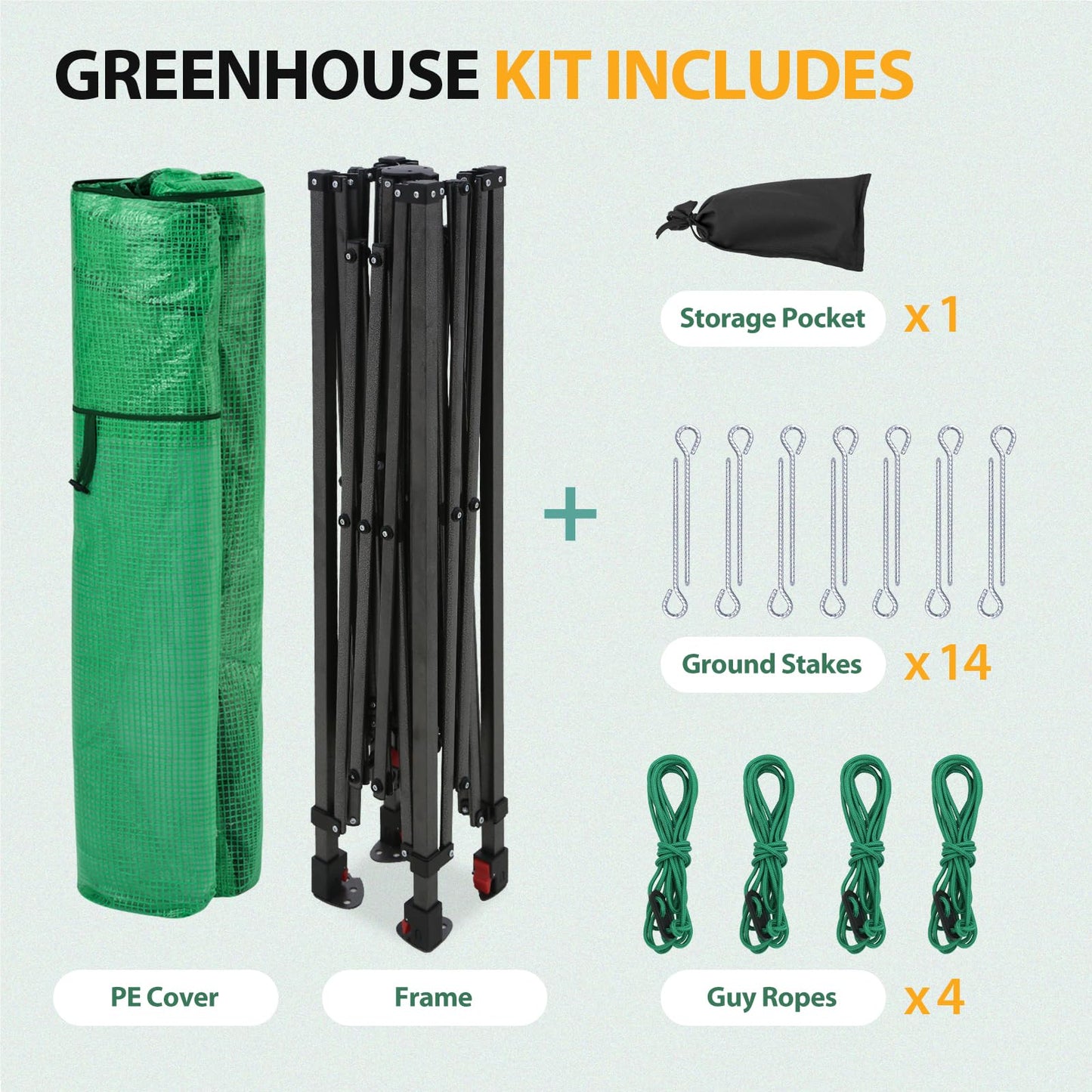 EAGLE PEAK Instant Pop-up Greenhouse, Indoor Outdoor Plant Gardening Green House, Roll-Up Zipper Doors and Side Windows, Walk in 8x6 ft, PE Cover, Green/Clear