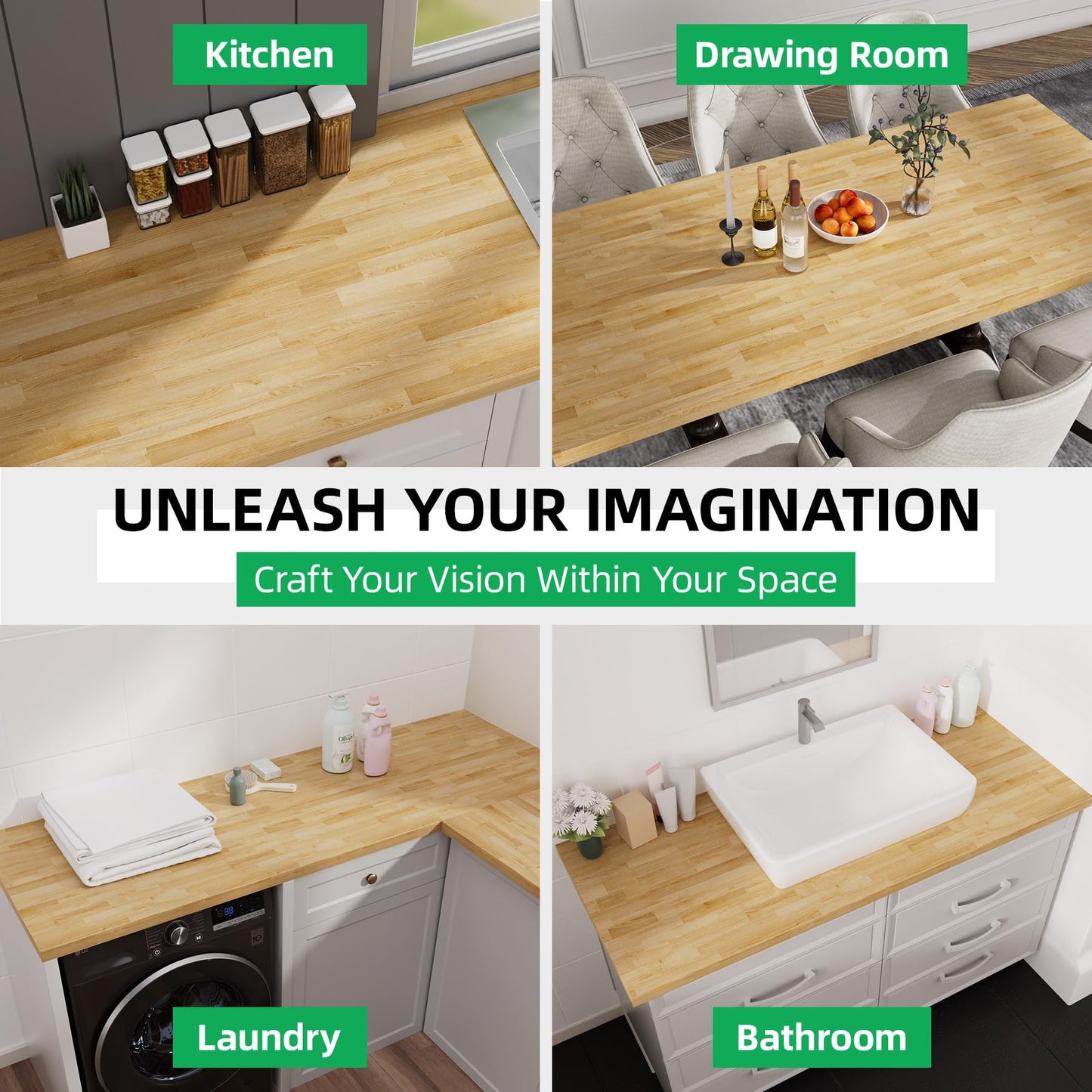 Butcher Block Countertop Wood Tabletop - Premium 4ft Solid Hardwood Plank for DIY Kitchen Island, Countertop, Coffee Bar and Desk with Natural Unfinished Birch Finish, 50"x25"x1.5"