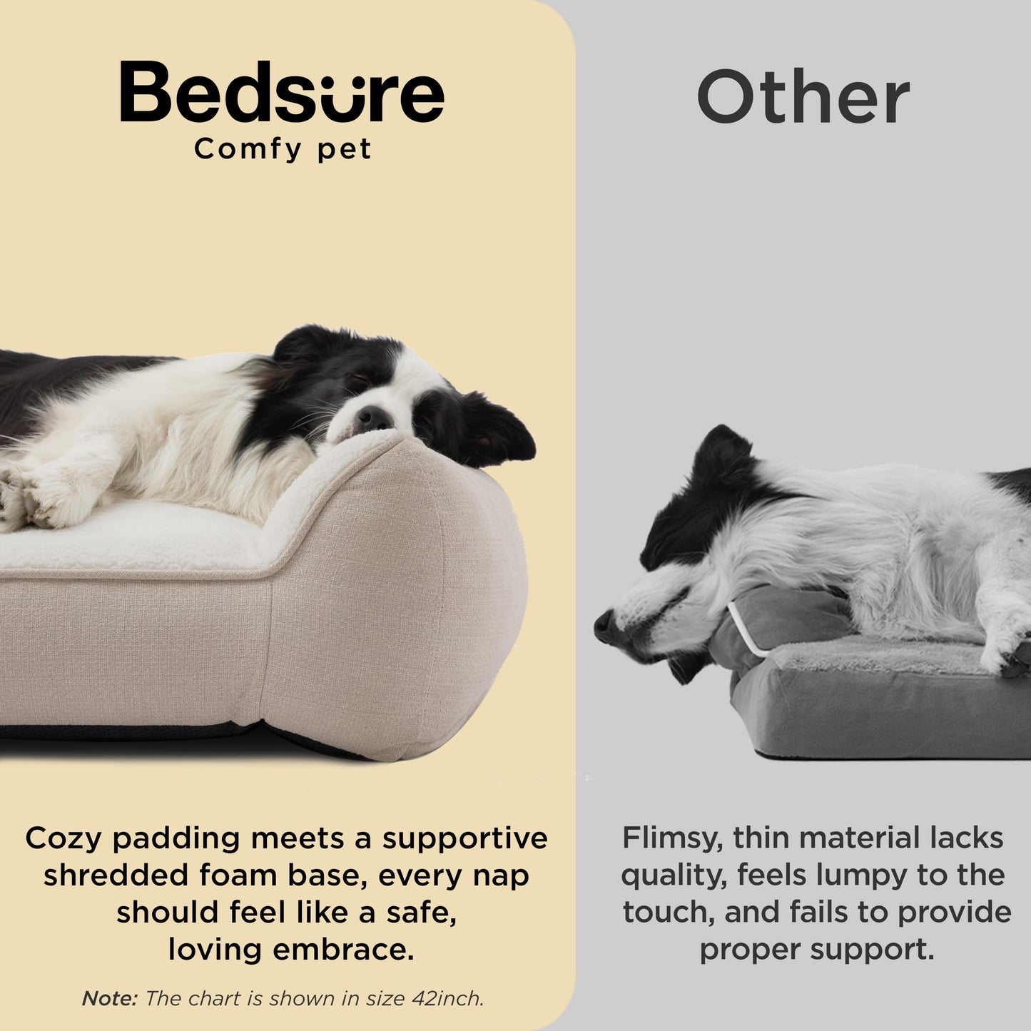 Bedsure SupportMax™ XL Plus Orthopedic Dog Beds Large Sized Dog - As Seen on TV Extra Thick Supportive Dogs Couch with Waterproof Washable Cover, Jumbo Comfort Pet Sofa with Soft Sherpa, Beige, 48"