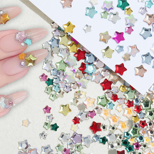 200Pcs Crystal Star Nail Charms 3D Mixed Color Stars Nail Rhinestones Flat Back Five Pointed Star Nail Gems and Charms for DIY Acrylic Nail Supplies Nail Accessories Mixed Size Stars for Women DIY
