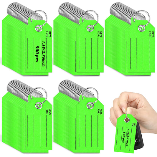 500 Pcs Green Key Tags with Labels Paper Key Tags with Rings 1.3x2.7 inch Key Chain Tags to Write On Bulk Tags Labeling Luggage for Car Markers Door Dealership Name (500, Green, 1.3x2.7in)