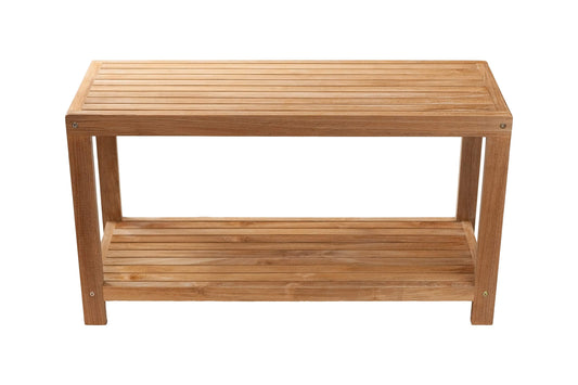 NORDIC STYLE TEAK Wood Shower Stool and Spa Bench with Shelf, Teak Shower Bench for Indoor and Outdoor Use, Teak Storage Bench, Teakwood Shower Bench, Natural Finish, 35"