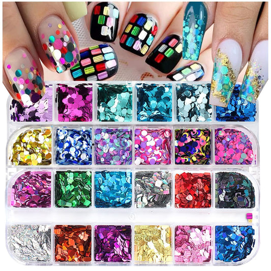 UARUOGP 3 Boxes 36 Grids Holographic Nail Art Sequins Mermaid Hexagon Round Square Nail Glitter Decoration,DIY Chunky Holographic Supplies 3D Laser Flakes Sparkly Acrylic