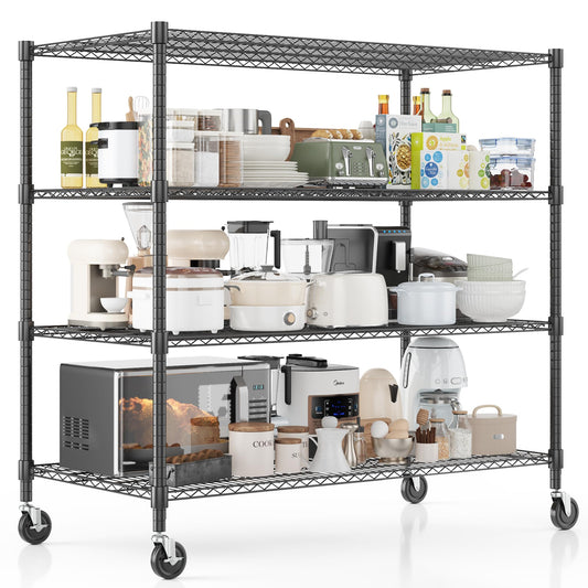 Homdox Heavy Duty Metal Shelves for Storage, 4 Tier Storage Racks and Shelving, Commercial Adjustable Wire Shelving Unit on Wheels, Garage Rack Pantry Shelves Kitchen Shelving, 24"x60"x72", Black