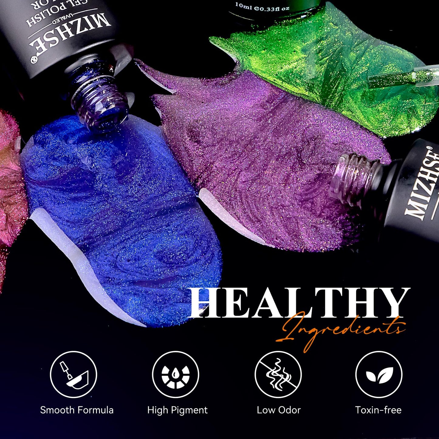 MIZHSE 9D Cat Eye Gel Nail Polish Set, Glitter Chameleon Magnetic Gel Nail Polish with Black Color 2 Magnet Sticks, Galaxy Effect Soak Off LED Nail Art Manicure Salon DIY Gift
