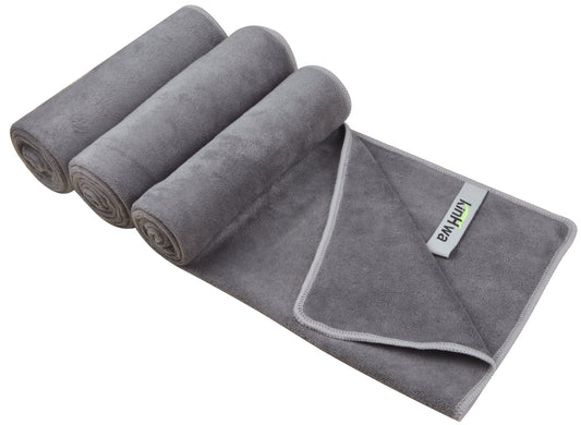 KinHwa Gym Towels for Men Sweat Absorbent Workout Towels Soft Microfiber Sports Towel Perfect Size for Workouts, Yoga, Running, Biking or Camping 16inch x 31inch 3 Pack Gray