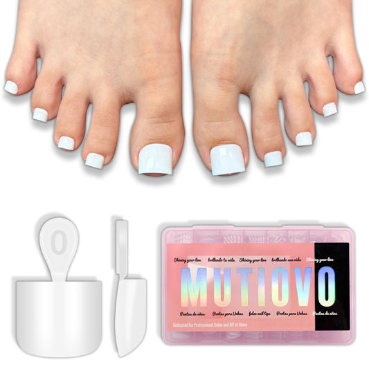MUTIOVO Short Square Toe Nail Tips Pure Color White, Soft Gel Full Cover Fake Toenails Extension Kit, 224 Pcs 16 Sizes, No Glue Included, Need Builder Gel & Top Coat for Salon & DIY Pedicure