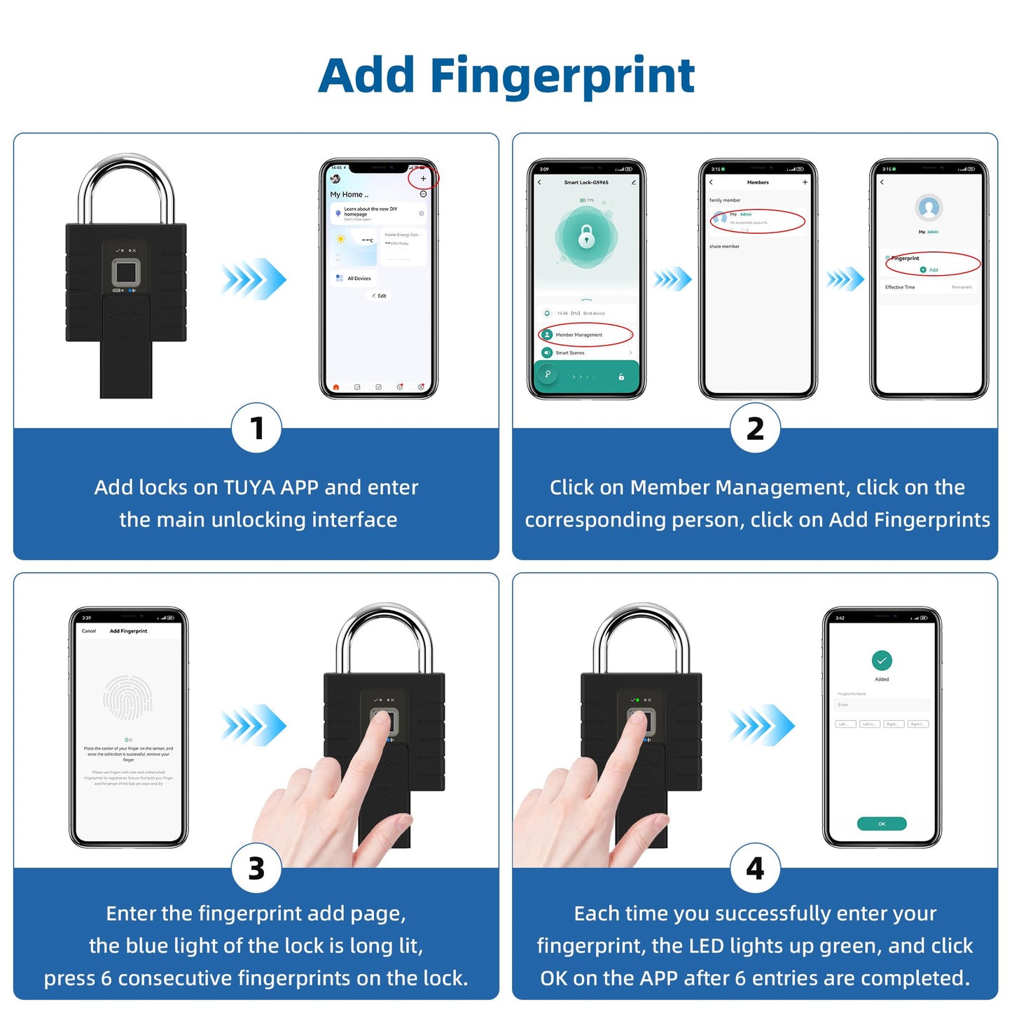 KENRONE Smart Padlock with Keys, Heavy Duty Fingerprint Padlock, Remote Authorization via Phone, with Rest Key and 2 Keys,Waterproof Padlocks for School Locker,Truck,Warehouse,Gate,Office,Door