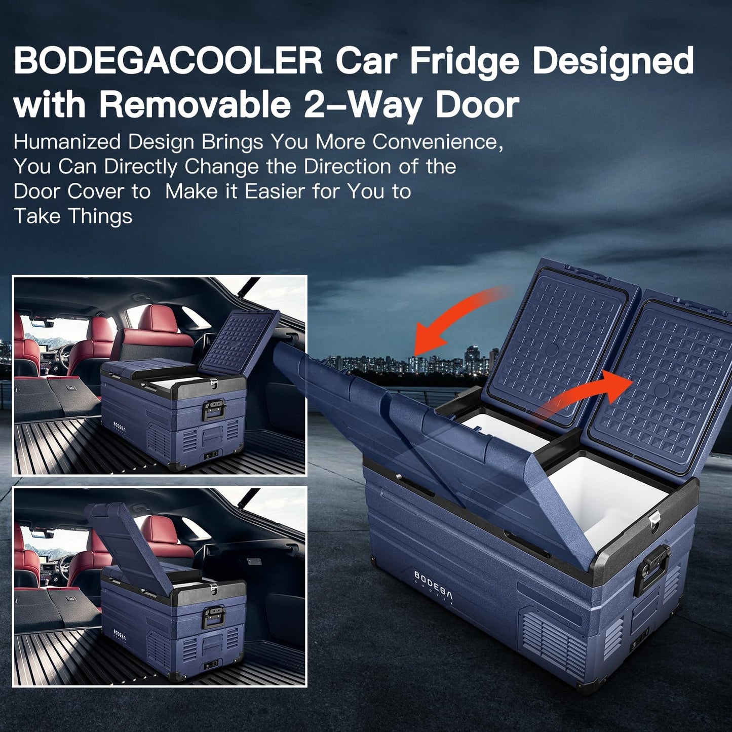 BODEGACOOLER 12 Volt Car Refrigerator,Dual Zone APP Control, Designed with Removable 2-Way Door Portable Freezer,75 Quart-4℉-68℉ RV Electric Cooler 12/24V DC and 100-240V AC for Camping,Travel,RV