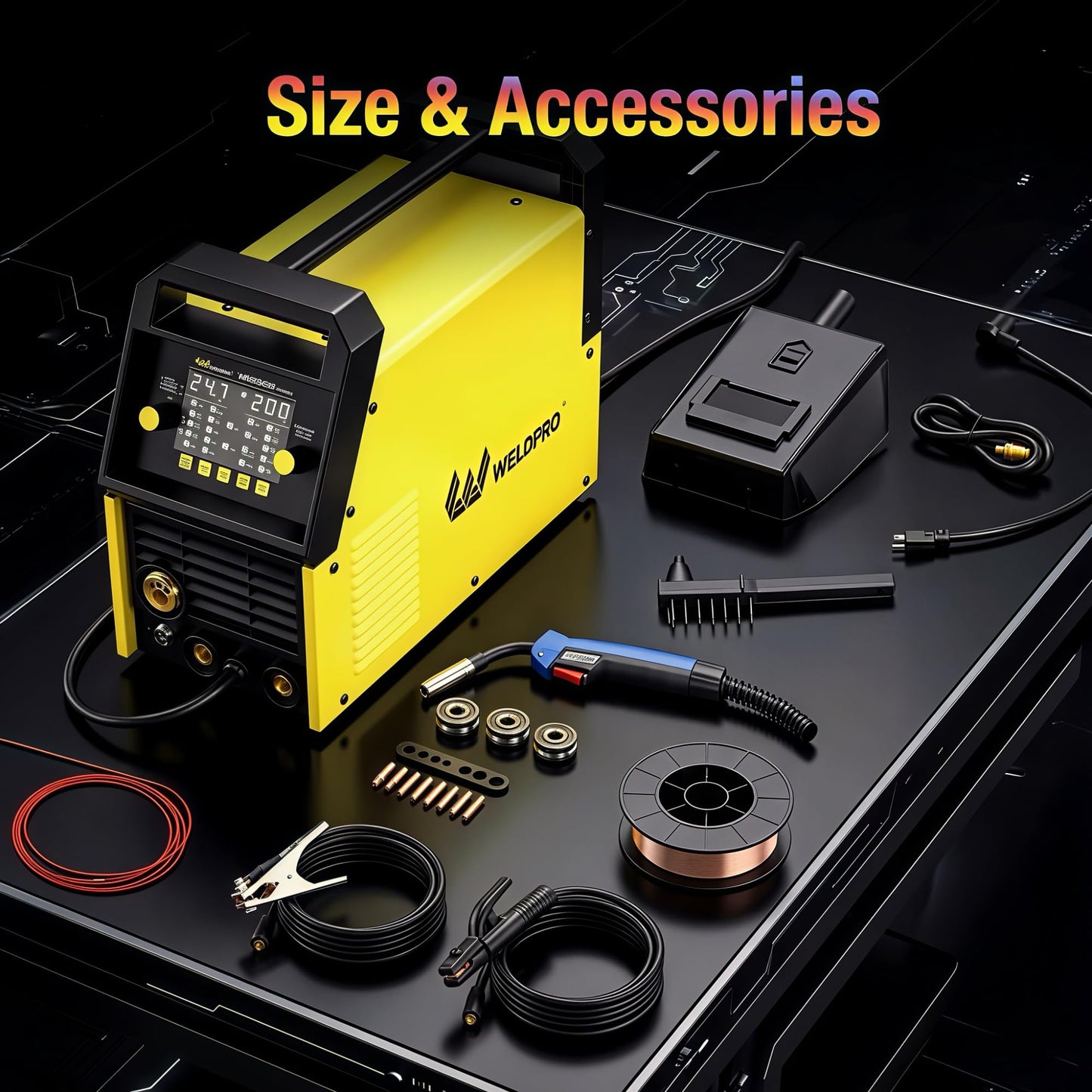 Weldpro 200 Amp MIG Welder, 110/220V 7-in-1 Manual MIG/Synergic MIG/Flux-core MIG/Lift TIG/MMA/Spot/Spool Gun Aluminum Multi-process Welding Machine with Large LED Display, IGBT, 2T/4T, Save Job