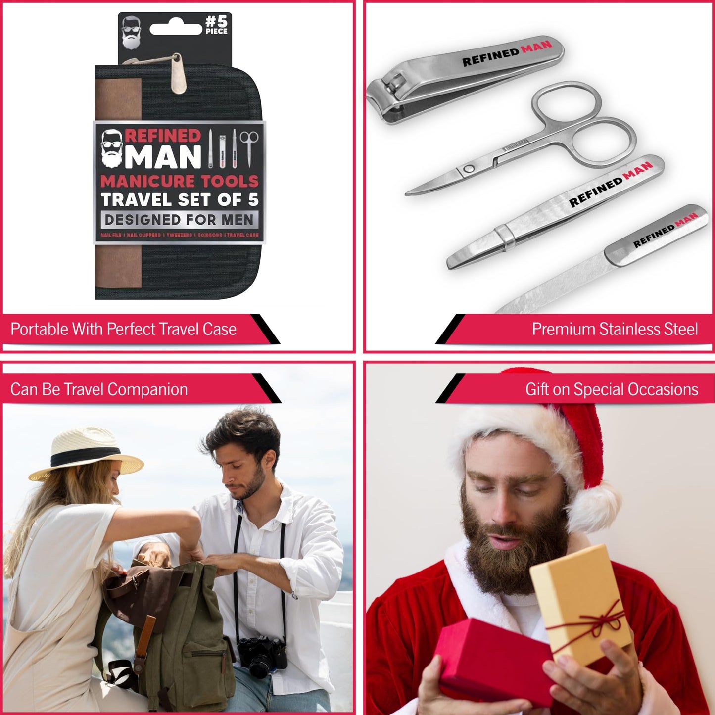 BLKSMITH Refined Man Manicure and Pedicure Kit Set of 5 - Manicure Kit for Men - Nail Clipper Kit with Nail File, Clippers, Scissors, Tweezer & Travel Case - Designed for Men (Black)